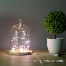 Verre Dome Oak Base Avec LED Nuits